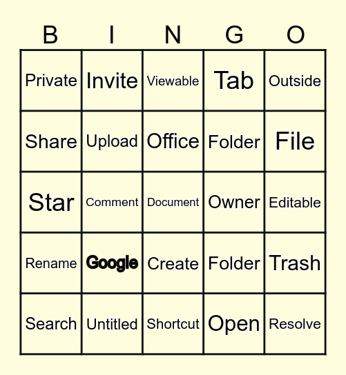 Google Docs Bingo Card