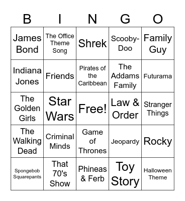 Theme Song Bingo Card