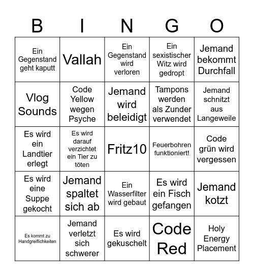 7 vs wild Staffel 4 Bingo Card