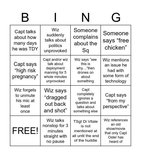 Det 1 Huddle Bingo Card