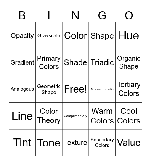 Color Theory Bingo Card