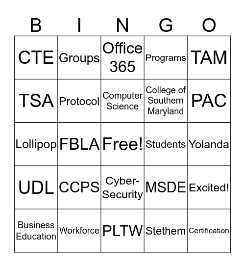 You are the Key to CTE Bingo Card