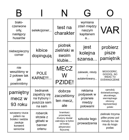 kącik piłkarskiego komentatora Bingo Card