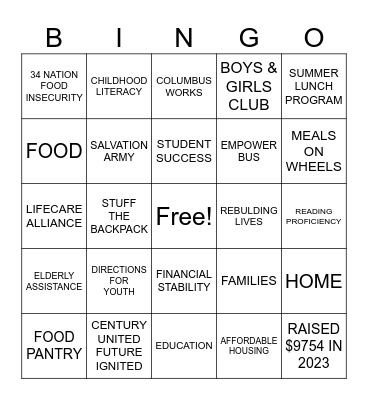 2024 United Way BINGO Card