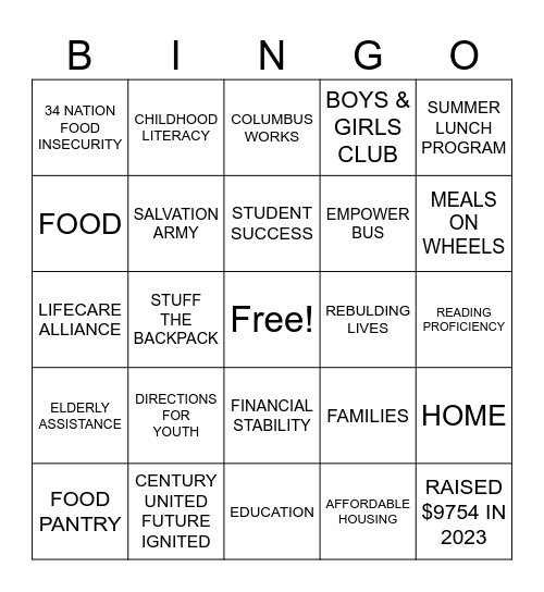 2024 United Way BINGO Card