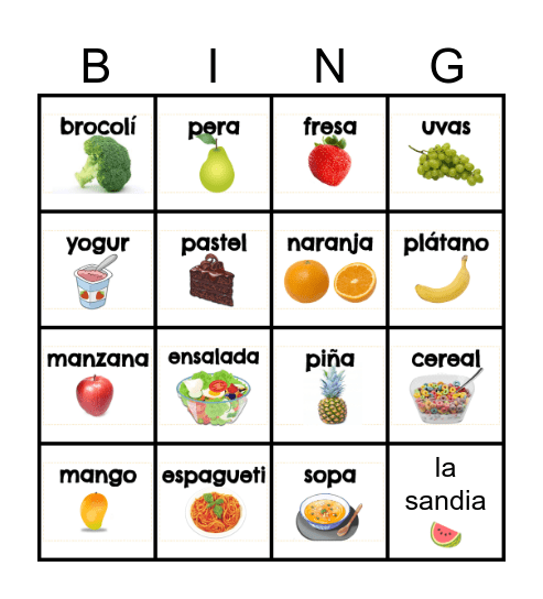 La lotería: LAS FRUTAS Bingo Card