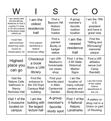 Campus Explorer Wisco Bingo Card