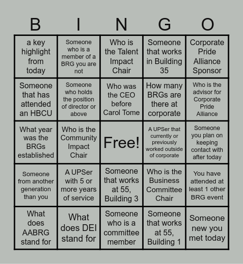 AABRG Networking Bingo Card