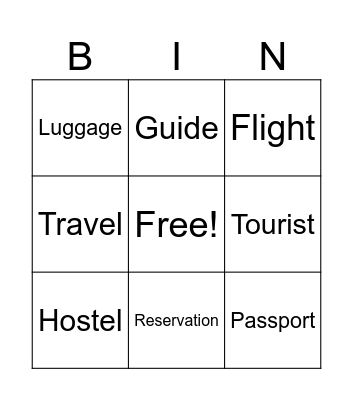 Tourism Vocabulary Bingo Card