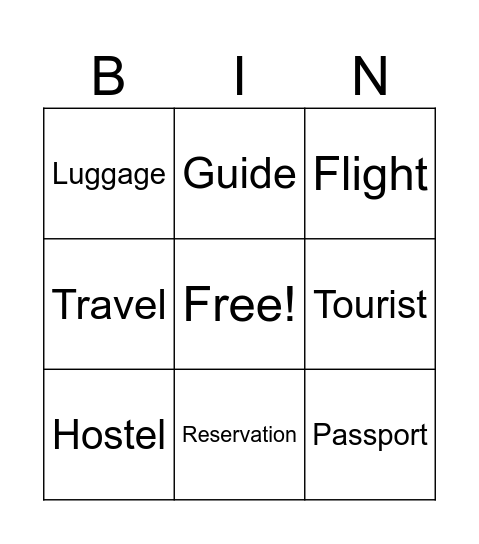 Tourism Vocabulary Bingo Card