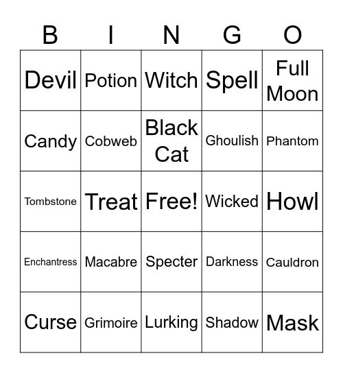 Halloween Bingo Card