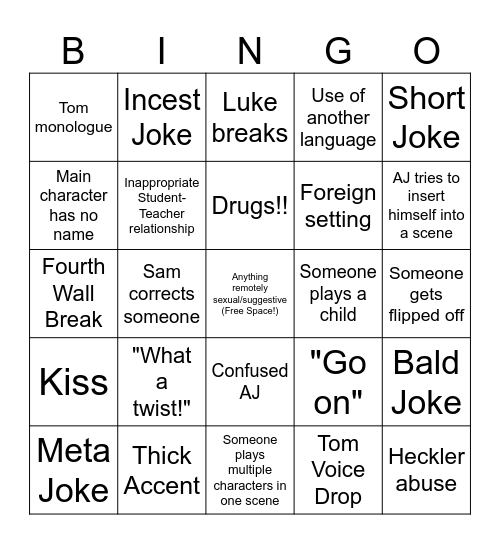 SFTH Bingo Card