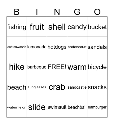 Summer Bingo!!! Bingo Card