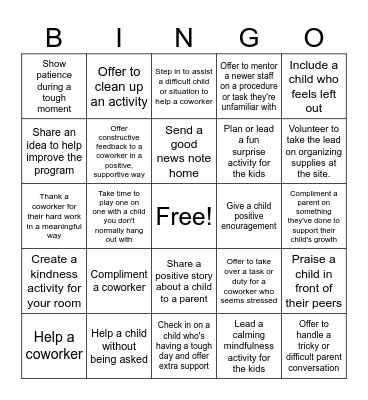 PC Kindness Bingo Card