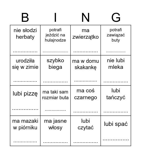 Znajdź osobę, która... Bingo Card