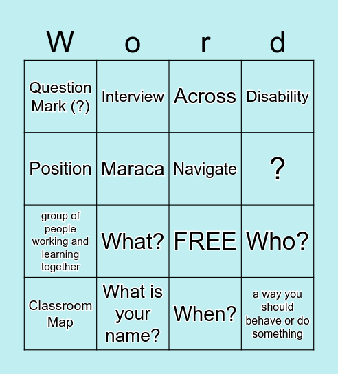 WH- Questions Bingo Card