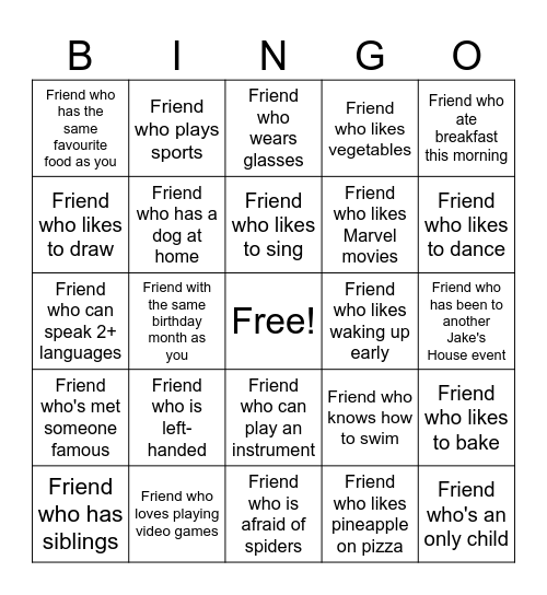 Classmate Bingo Card