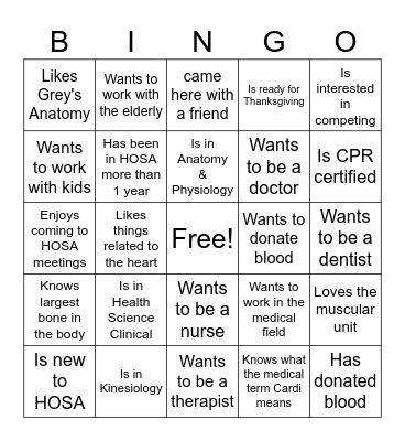 HOSA BINGO Card