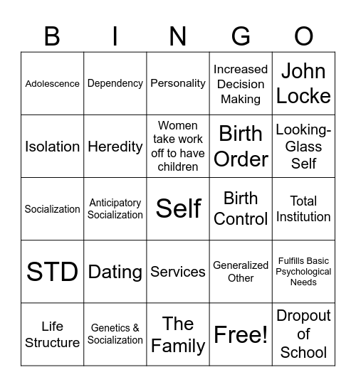 Soc. Review Bingo Card