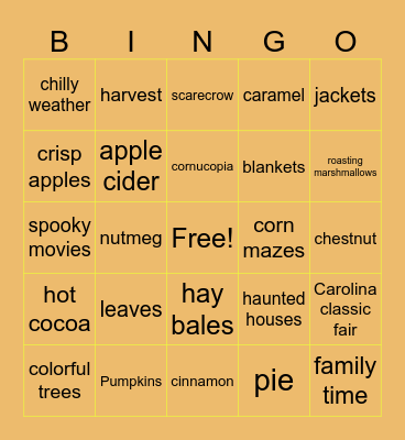 Fall Bingo Card