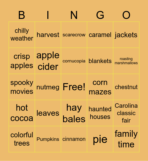 Fall Bingo Card