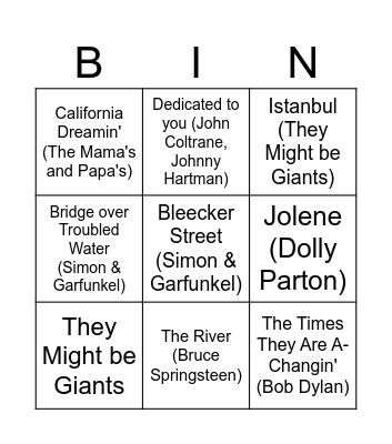 Musical Bingo Card