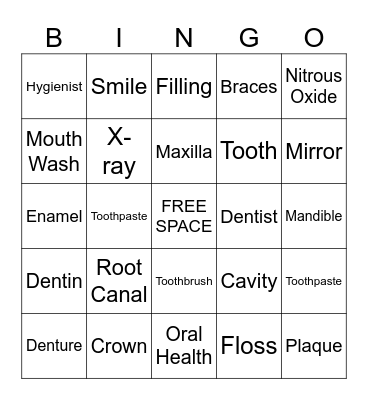 Dental Bingo Card