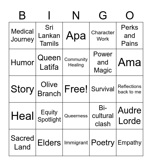Using Comedy to Heal Trauma Bingo Card