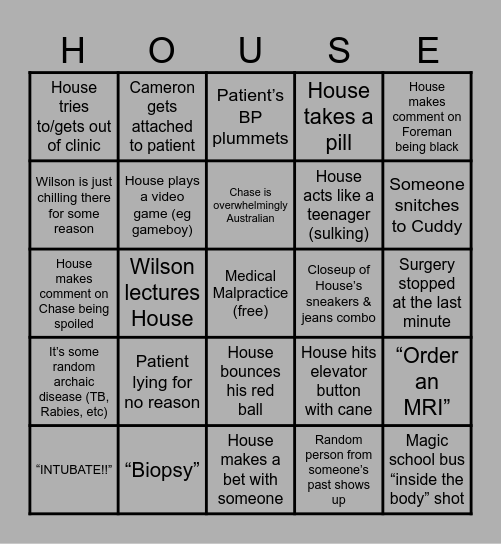 House MD Bingo Card