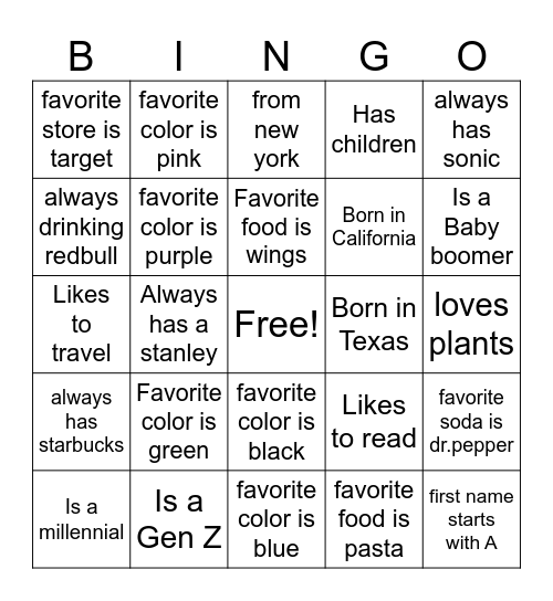 Bingo ice breaker Bingo Card