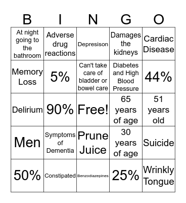 Geriatric  Bingo Card