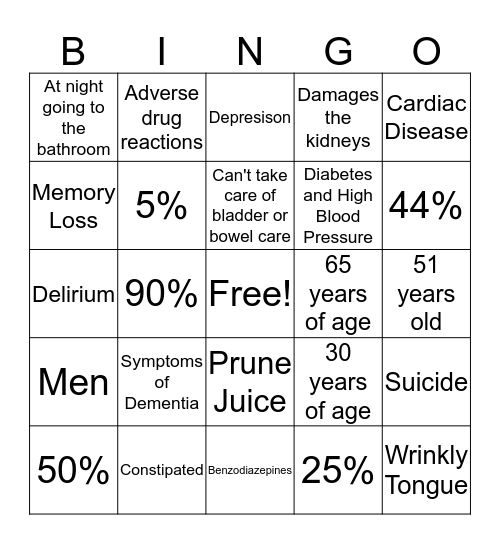 Geriatric  Bingo Card