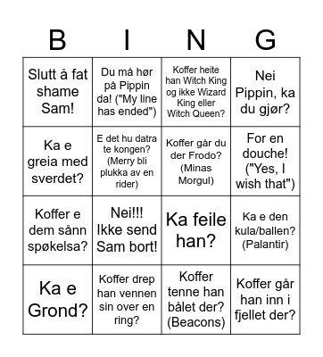 Camilla LOTR Part I Bingo Card