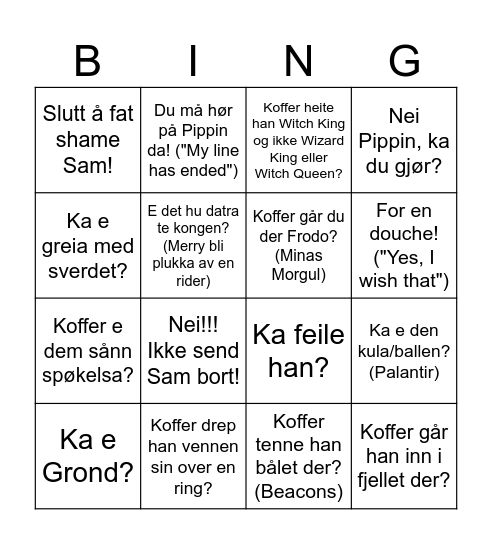 Camilla LOTR Part I Bingo Card