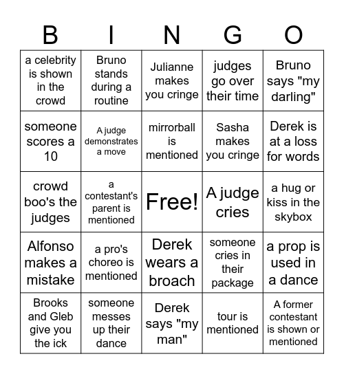 DWTS BINGO Card