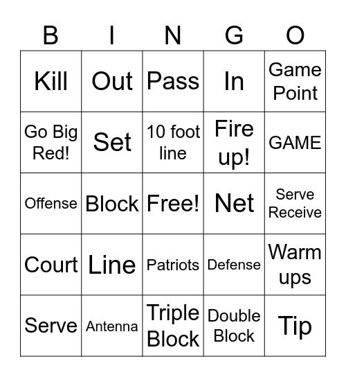 Volleyball Bingo Card