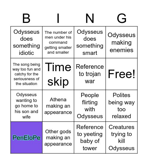 Epic: the musical Bingo Card