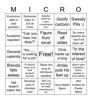 Micro Seminar Bingo Card