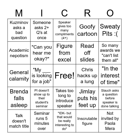 Micro Seminar Bingo Card