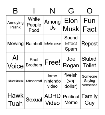Brainrot Bingo Card