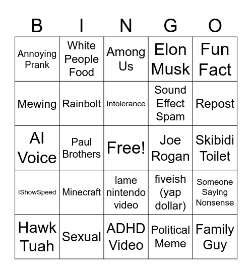 Brainrot Bingo Card