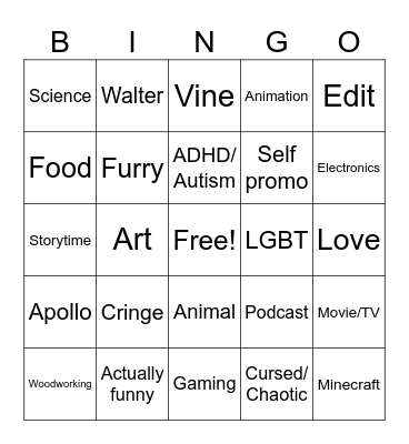 YT shorts bingo Card