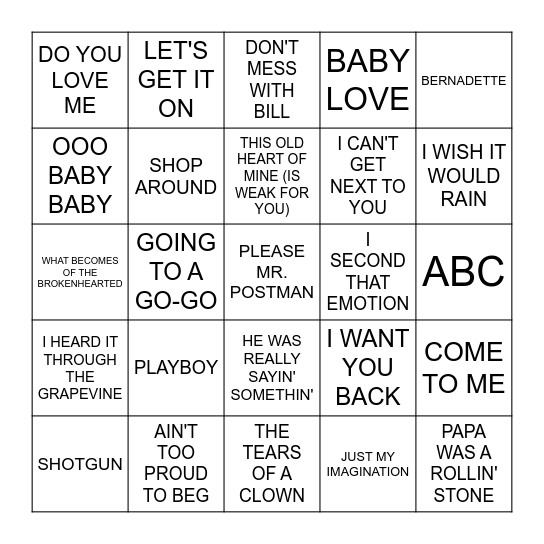 MOTOWN Bingo Card