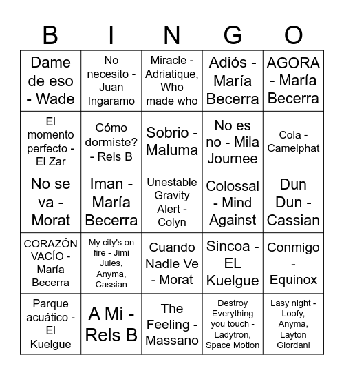 BINGO MUSICAL Bingo Card