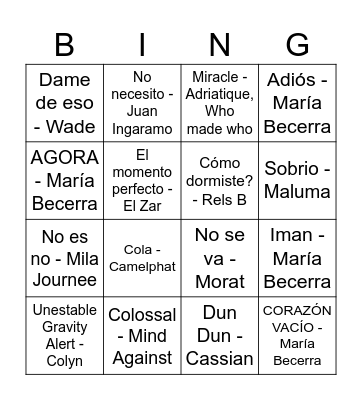 BINGO MUSICAL Bingo Card