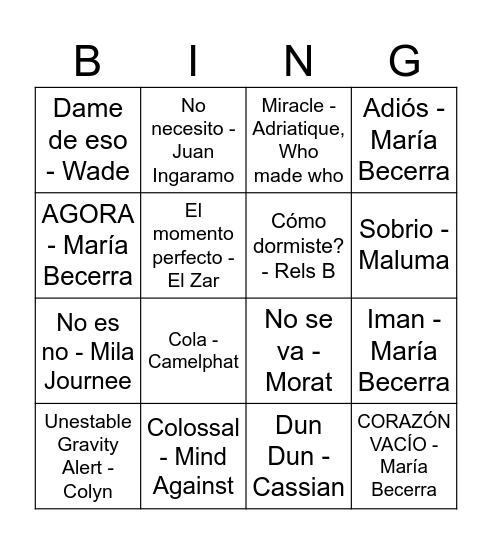 BINGO MUSICAL Bingo Card