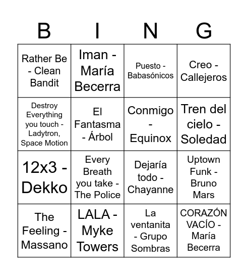 BINGO MUSICAL Bingo Card