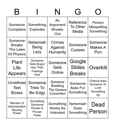 Yir Bingo Card