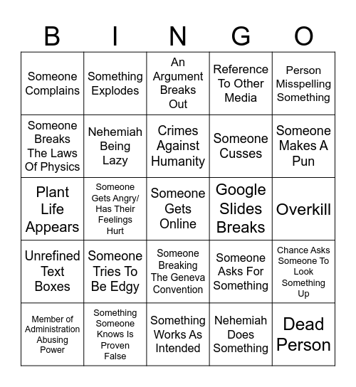 Yir Bingo Card