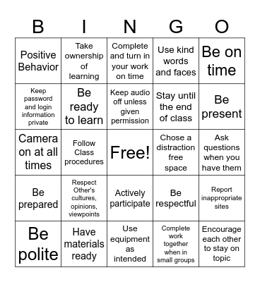 PBIS Bingo Card